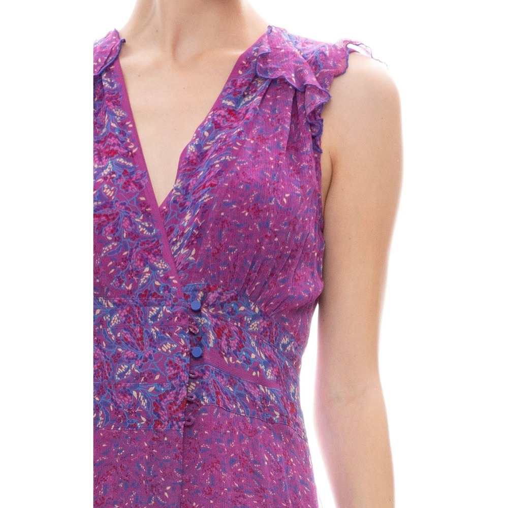 B15 Ba&sh Meryl Midi Dress Womens M Floral Ruffle Asymmetrical Wedding Guest - Picture 2 of 10